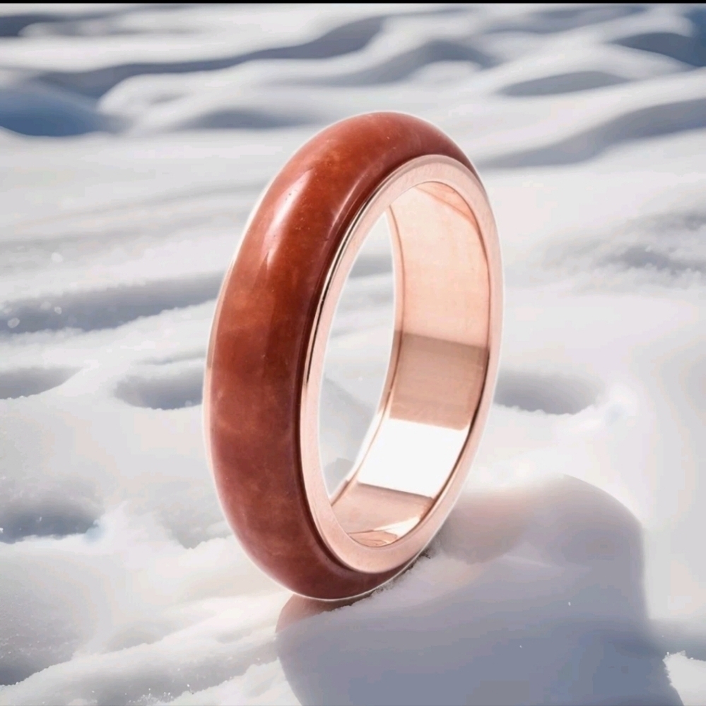 Red Jade Spinner Ring Vermeil Rose Gold Sterling Silver